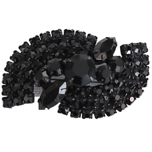 Black Prong Set Rhinestone S Mourning Style Japanned Brooch Pin K815